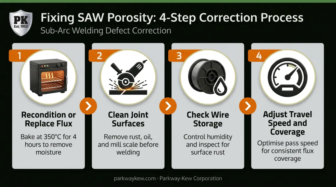 4-step submerged arc welding porosity troubleshooting and fix process flow