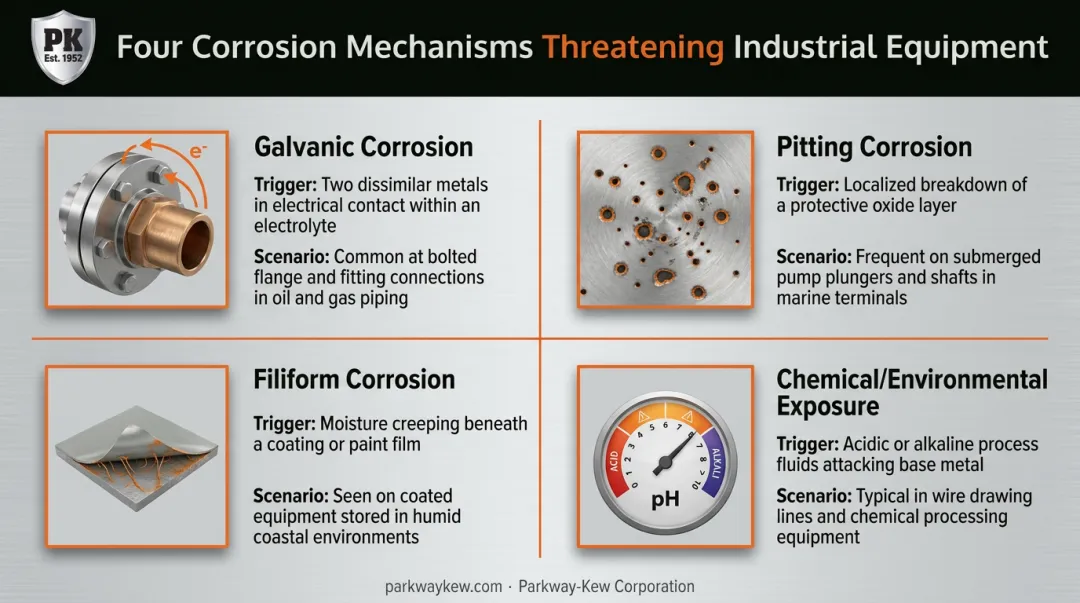 Four main causes of aluminum corrosion comparison infographic