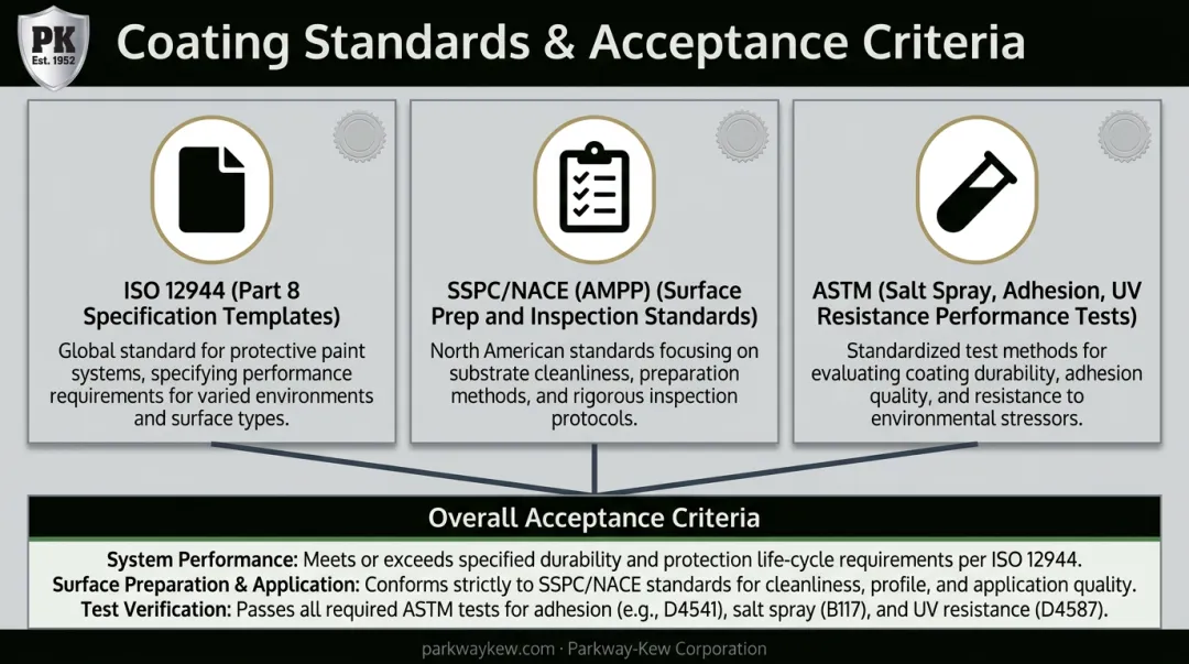 ISO 12944 SSPC NACE and ASTM standards reference chart for coating specifications
