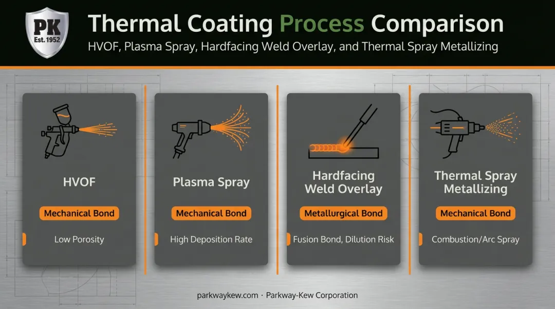 Comparison of HVOF plasma spray hardfacing and thermal spray metallizing bonding mechanisms