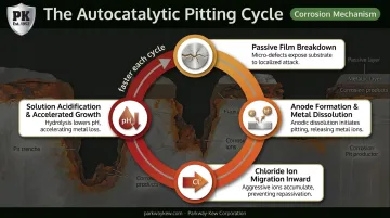 Autocatalytic pitting corrosion formation cycle from film breakdown to pit growth