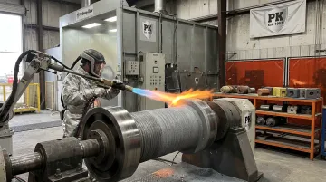 Parkway-Kew technician applying HVOF thermal spray coating to wire drawing block