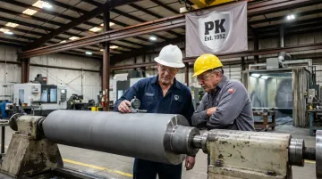 Industrial maintenance team inspecting thermally coated heavy equipment components in facility