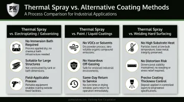 Thermal spray metalizing versus electroplating painting and welding comparison infographic