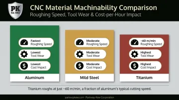 Aluminum versus titanium machining speed and cost comparison infographic