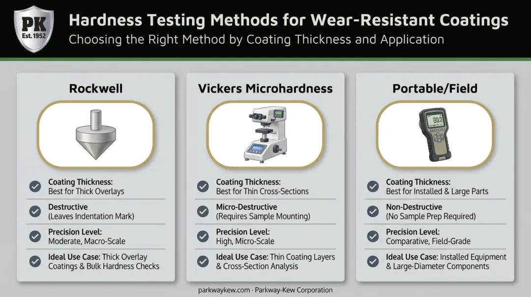 Comparison of Rockwell Vickers and portable hardness testing methods for coatings