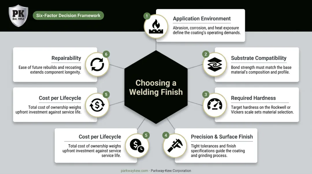 Six factors for selecting industrial welding hardfacing finish checklist