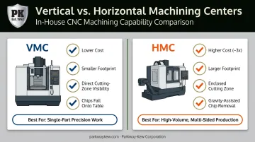 Vertical machining center versus horizontal machining center side-by-side comparison infographic