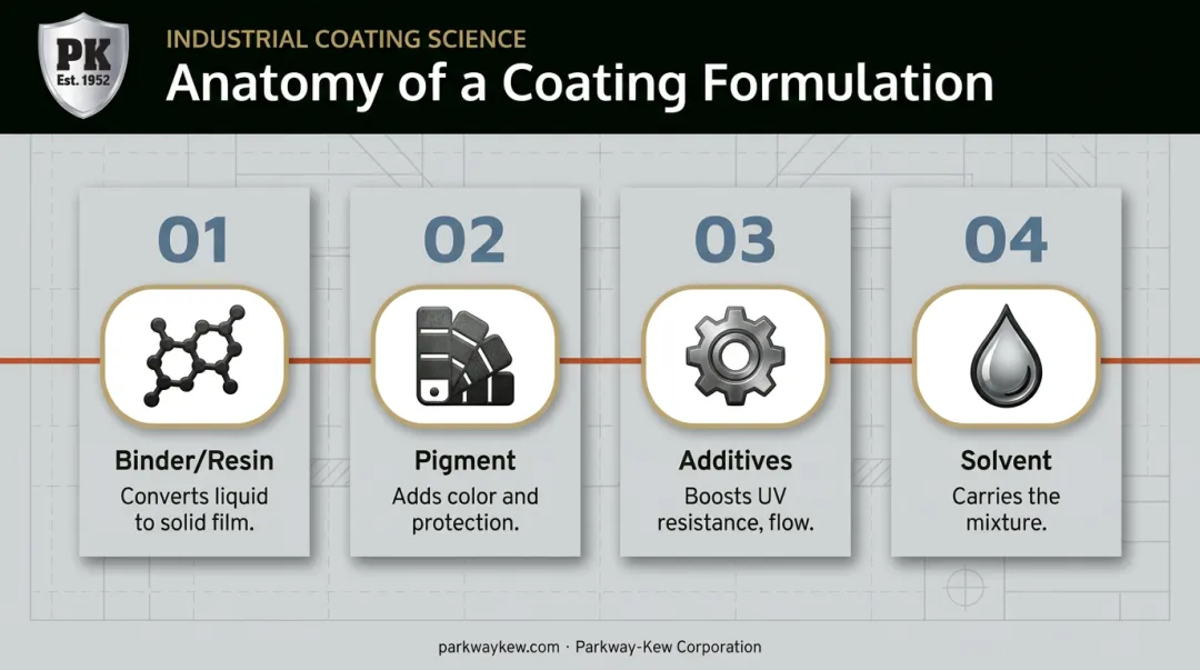 Four core components of coating formulations binder pigment additives solvent
