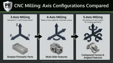 3-axis 4-axis and 5-axis CNC milling capability comparison infographic