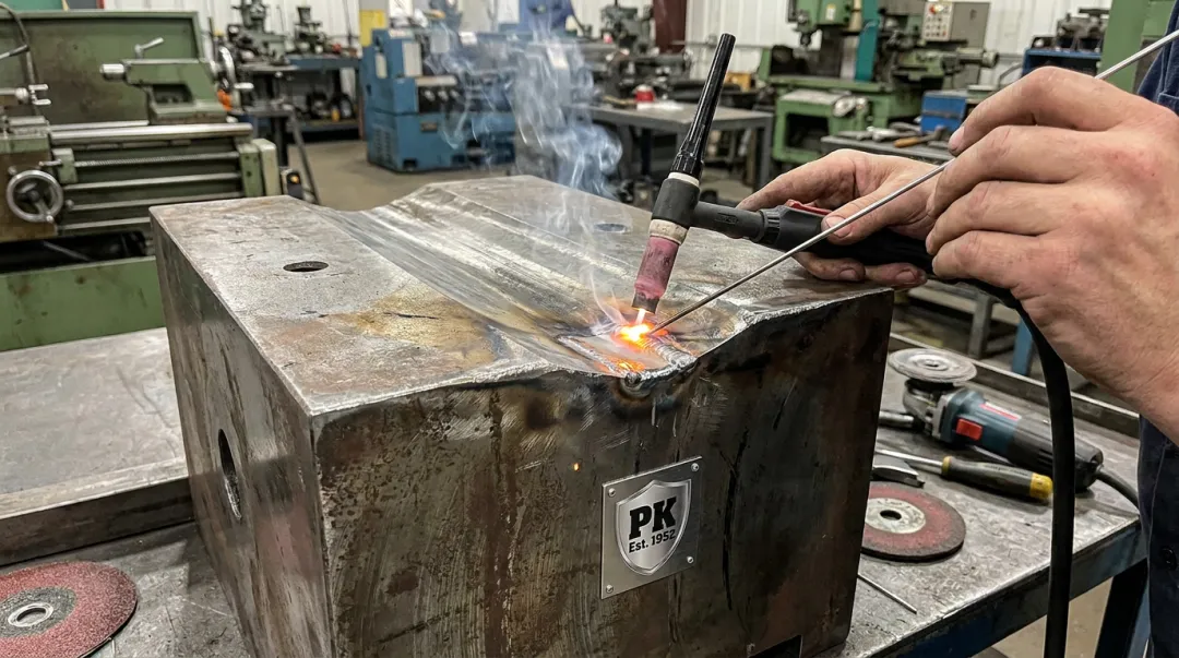 Restore and Grind process repairing worn drawline area of wire drawing block