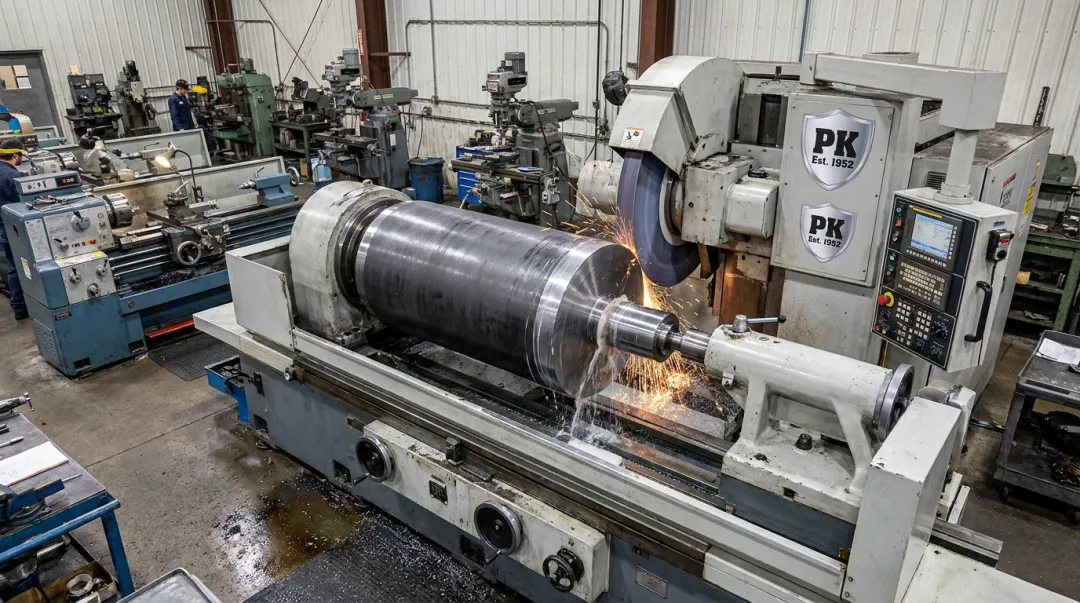Parkway-Kew large diameter cylindrical grinding machine handling oversized carbide blank