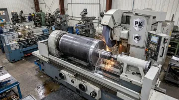 Parkway-Kew large diameter cylindrical grinding machine handling oversized carbide blank