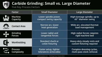 Small diameter versus large diameter carbide grinding comparison table infographic