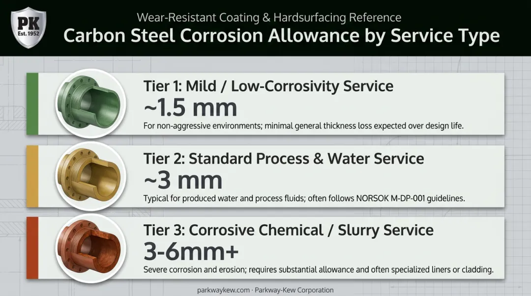 Corrosion allowance ranges by service severity comparison chart carbon steel