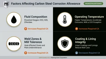 Four key factors affecting carbon steel corrosion allowance requirements infographic