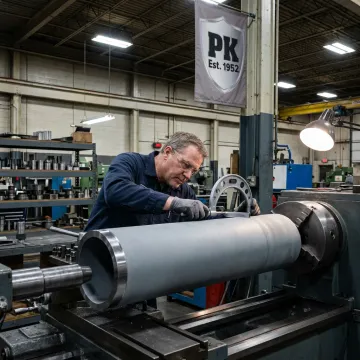 Machinist measuring a large turned metal component