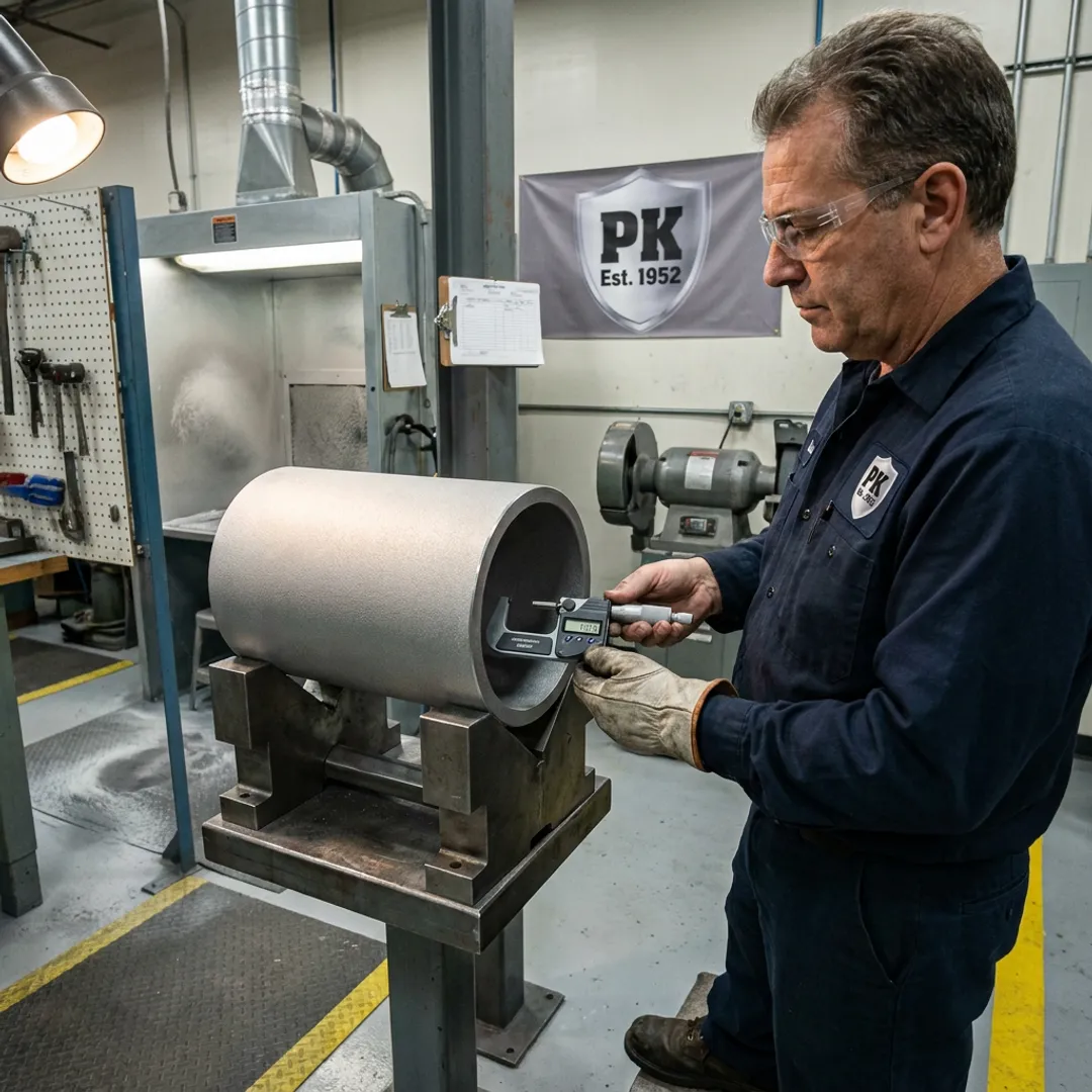 Technician inspecting a coated industrial component