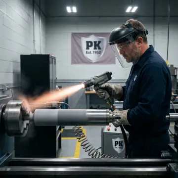 Technician applying industrial metal coating