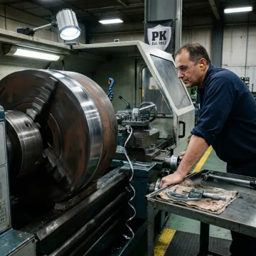 CNC lathe machining a large industrial metal component