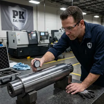 Machinist inspecting a large oil and gas component
