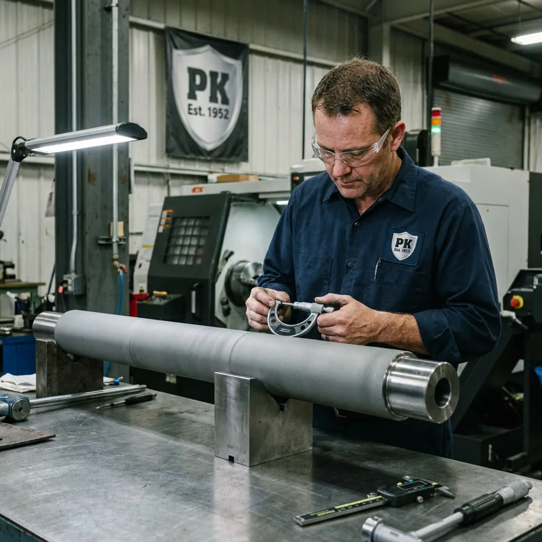 Technician inspecting CNC machined alloy component