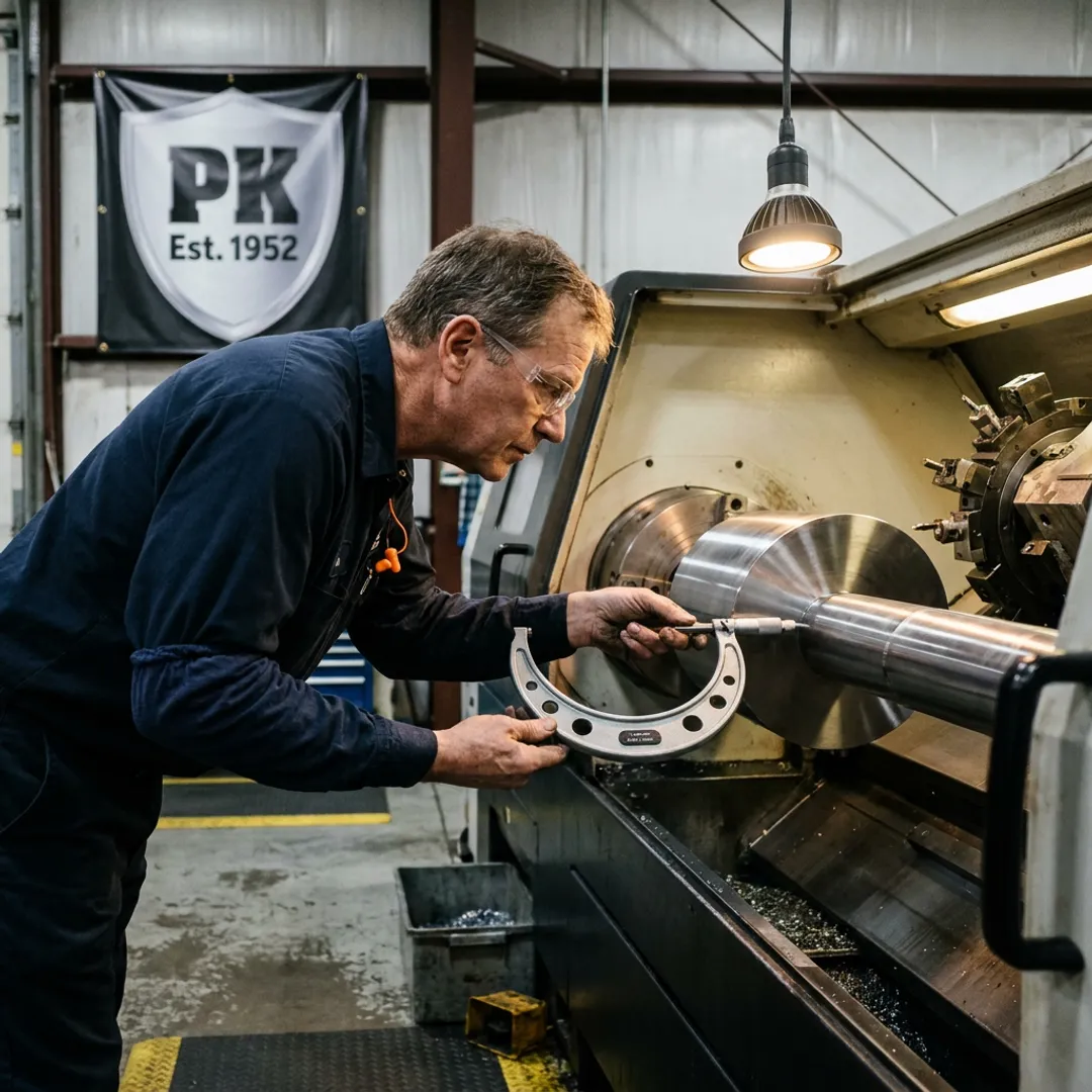 Machinist measuring a large industrial component