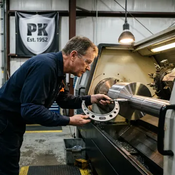Machinist measuring a large industrial component