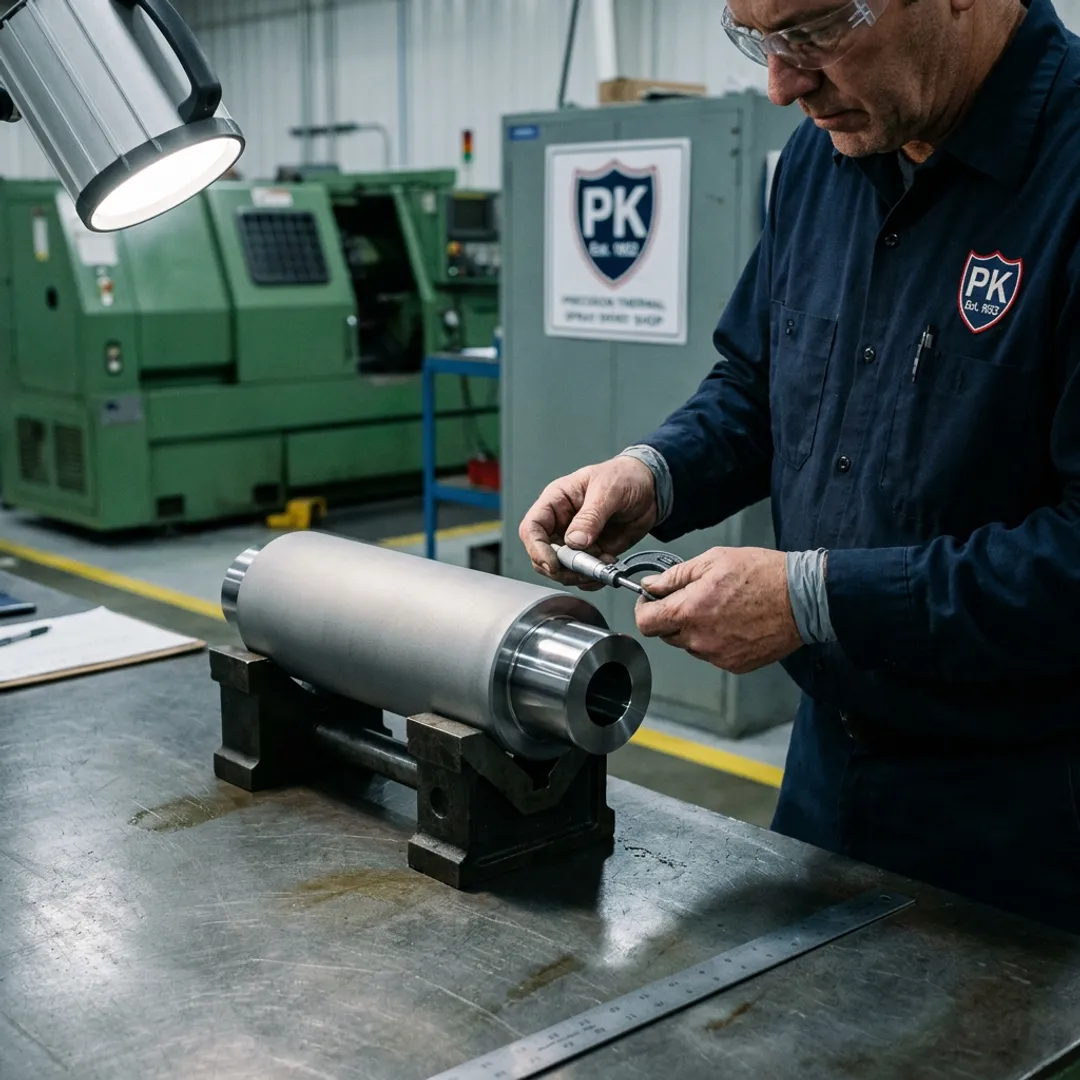 Technician measuring a rebuilt industrial component