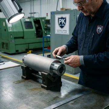 Technician measuring a rebuilt industrial component