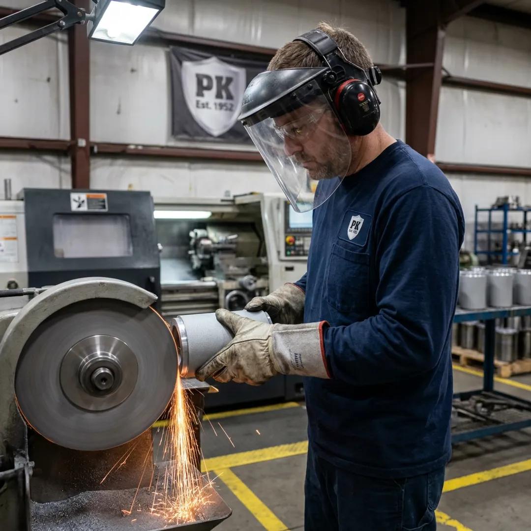 Technician finishing a coated industrial part