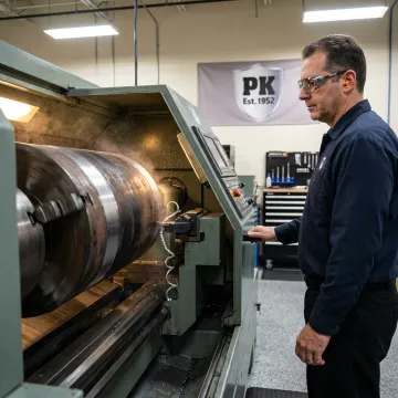 Technician machining an industrial oil and gas component