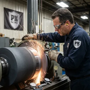 Technician grinding a coated industrial component