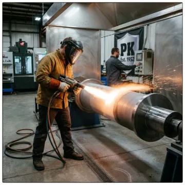 Technician applying industrial coating to metal component
