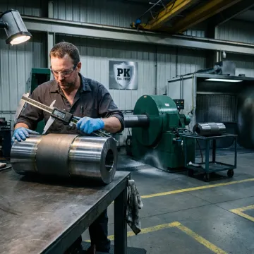 Technician inspecting a restored metal part