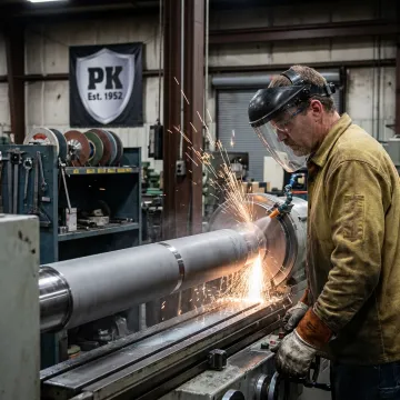 Industrial technician grinding a coated metal component