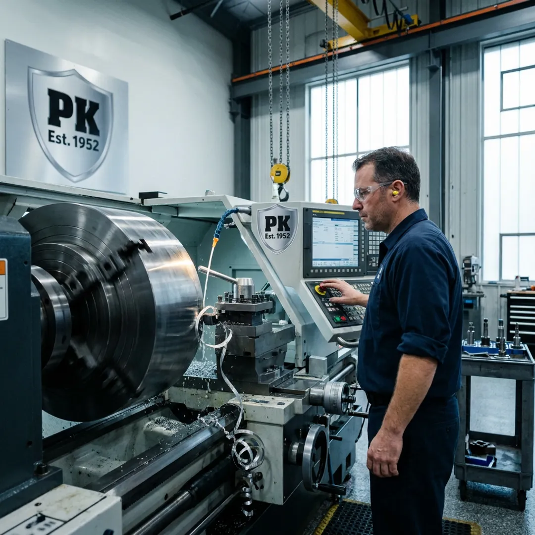 CNC machining industrial component in a machine shop