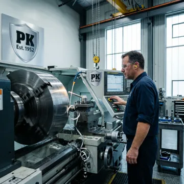 CNC machining industrial component in a machine shop