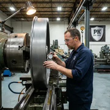 Industrial wheel being machined on a lathe