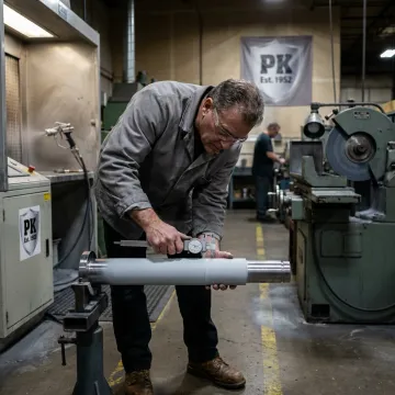 Industrial coating technician finishing a coated metal part