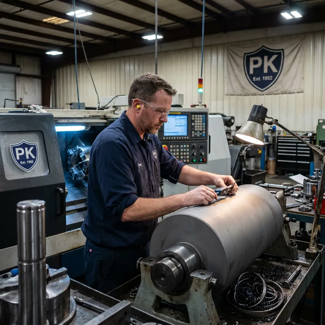 Machinist inspecting a large metal component