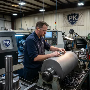 Machinist inspecting a large metal component