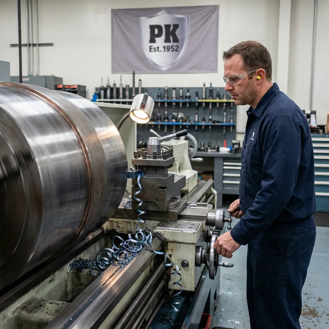 Machinist finishing a large industrial wear part