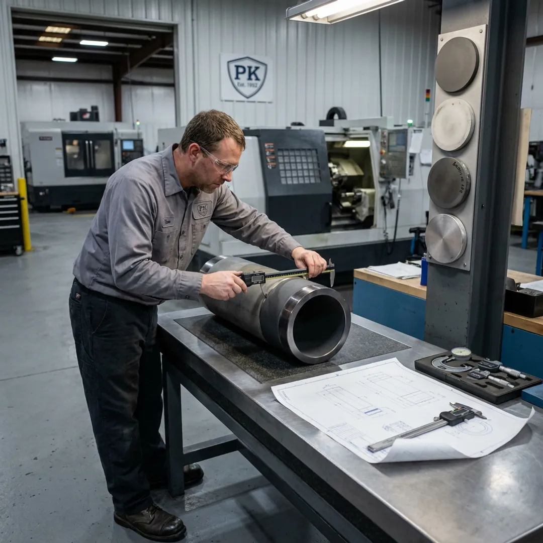 Engineer inspecting machined industrial part