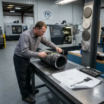 Engineer inspecting machined industrial part