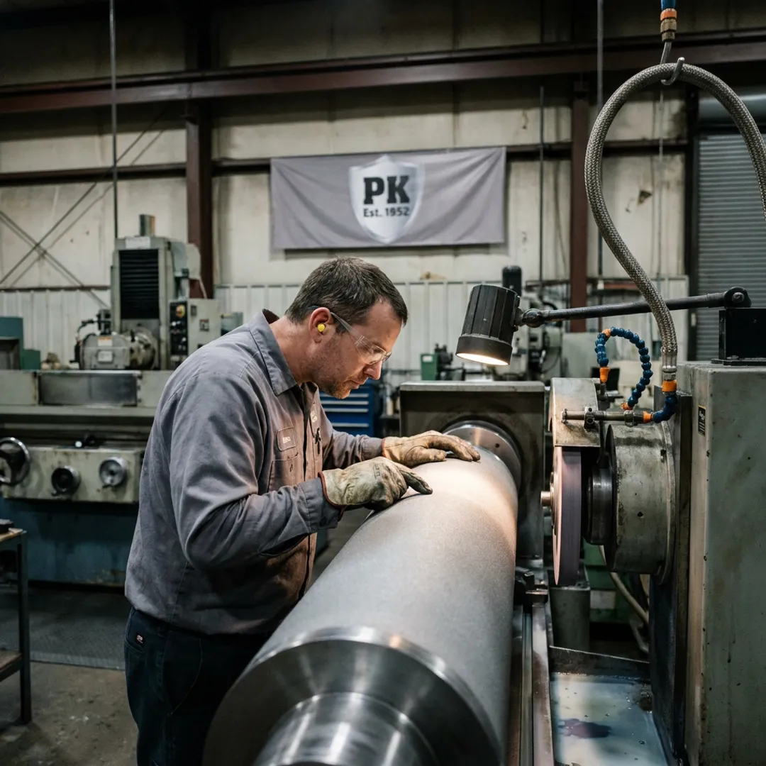 Industrial technician finishing a coated metal part