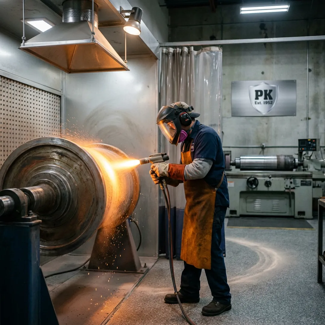 Technician applying protective coating to an industrial component