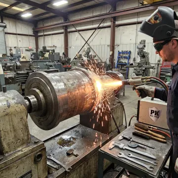 Industrial component being resurfaced with coating equipment