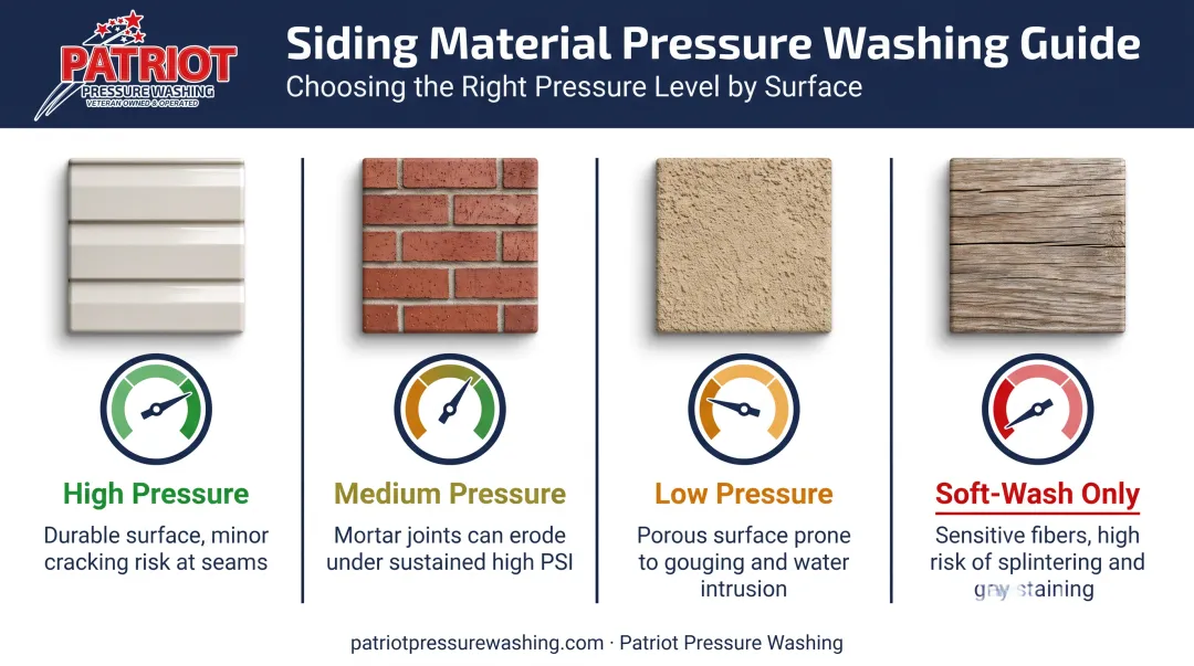 Siding material comparison chart for pressure washing techniques