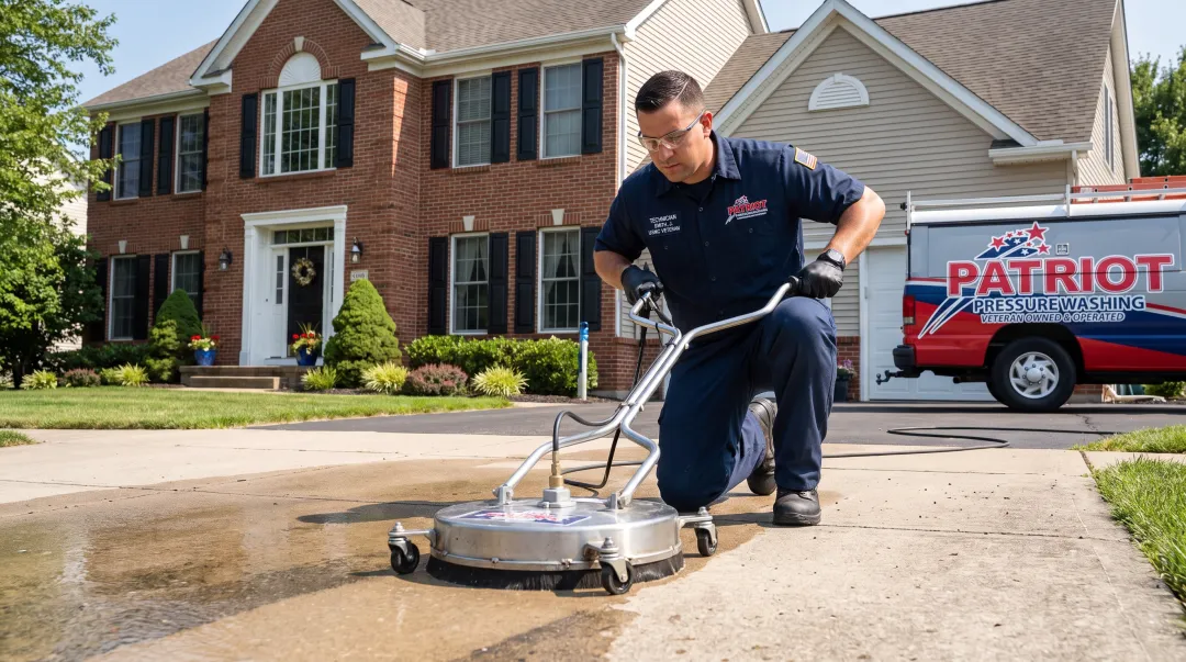 Patriot Pressure Washing technician servicing Hartford area home exterior